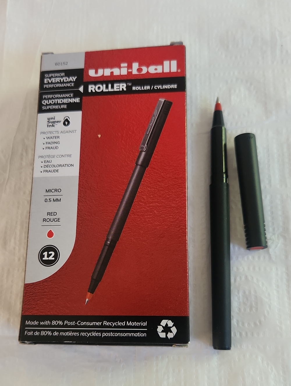 Uni-Ball Roller Stick Red Pens black barrel 0.5 mm school office Pack 12 Count